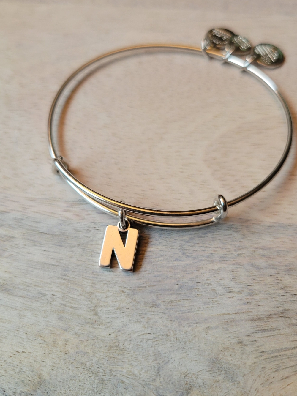 Alex And Ani Silver Initial N Charm Bangle Bracelet